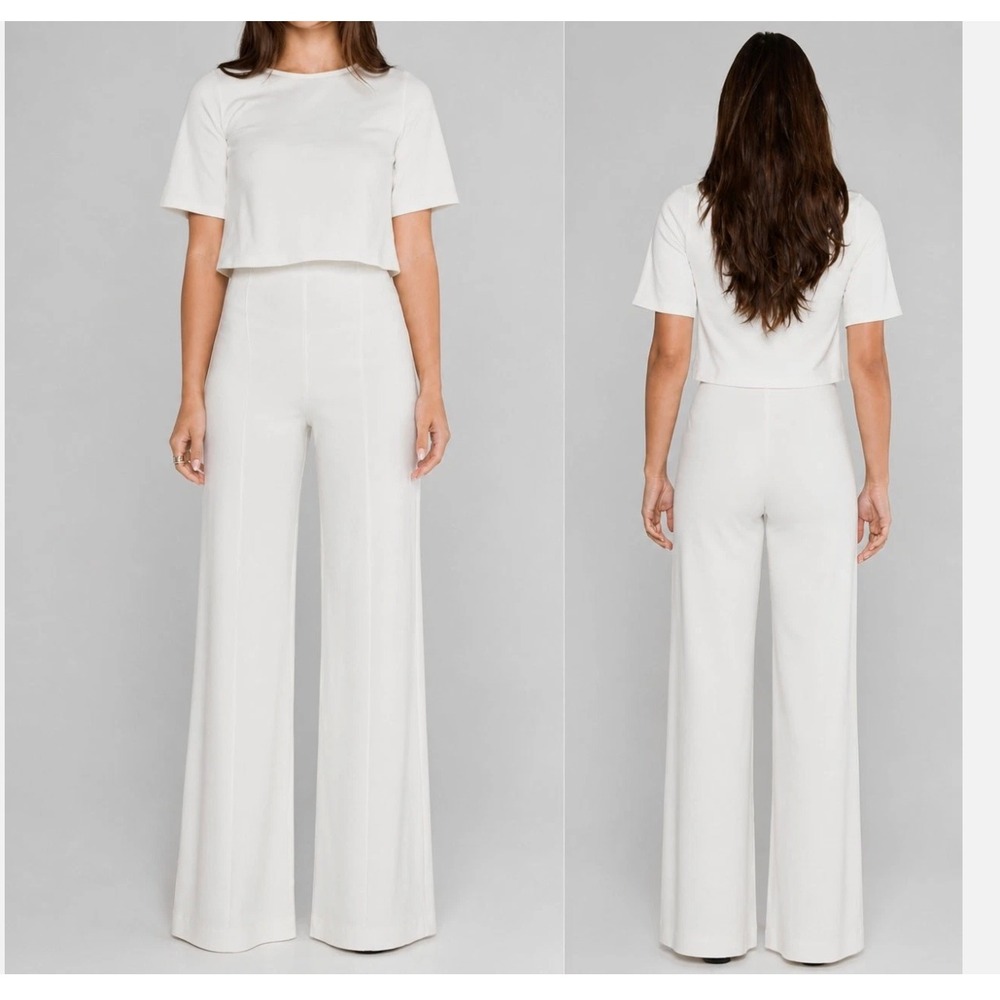 Ripley Rader Off-White Ponte Knit Long Wide Leg Pant Sz 1 XS